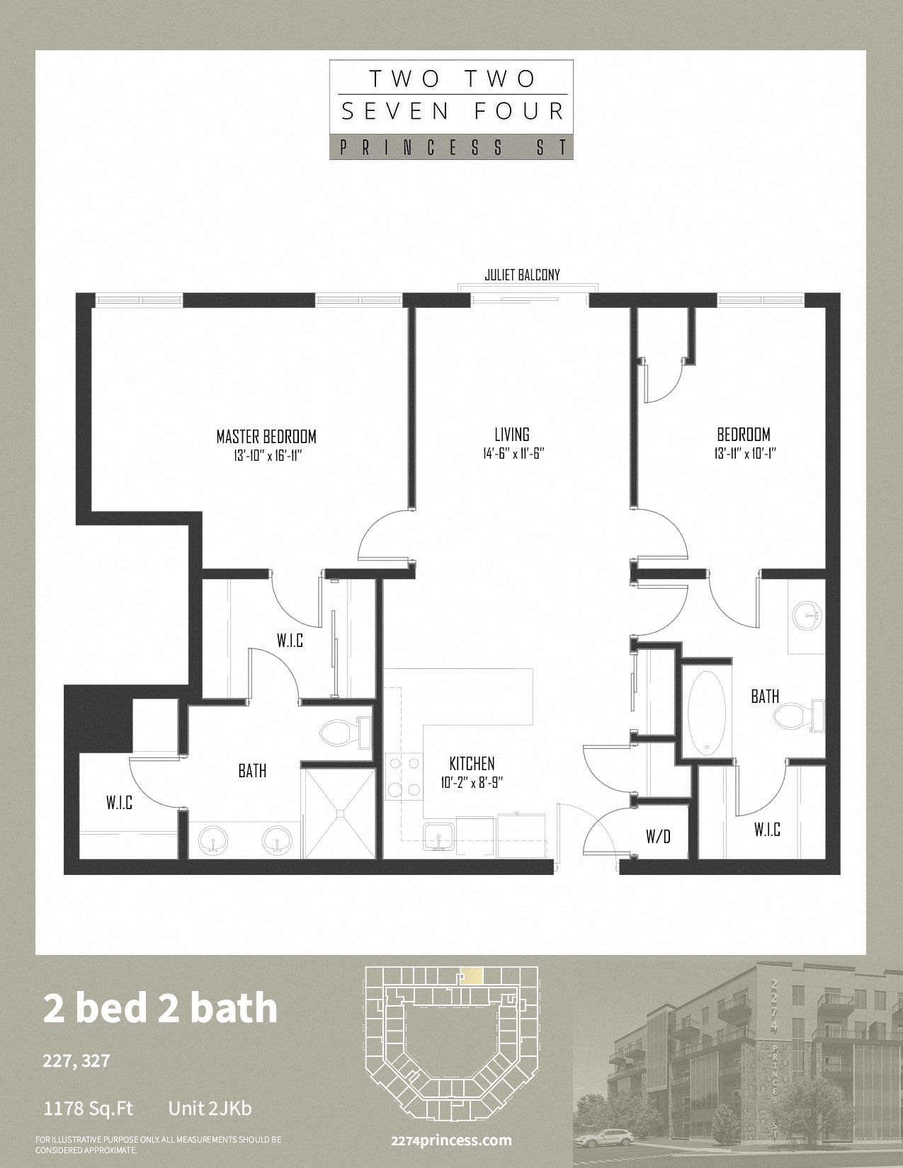 Floor plan for 2 beds, 2 baths, 1096 sqft